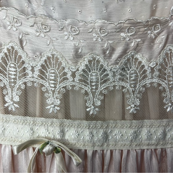 Vintage Christian Dior Nightgown Maxi Large Pink Lace Rose Bow Detail Lingerie - Picture 7 of 16